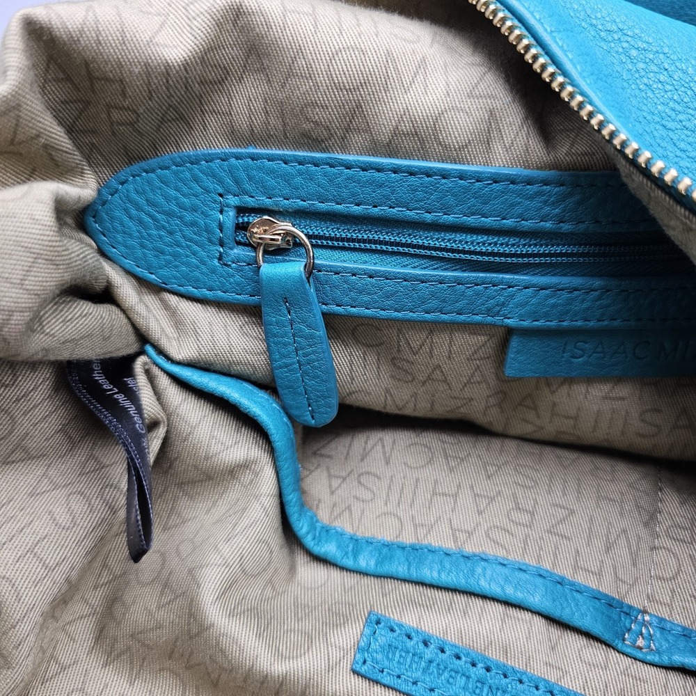 Isaac Mazrahi Bridgehampton Teal Leather Hobo Bag - Picture 12 of 12
